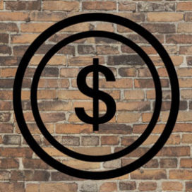dollar sign inside circles with a brick wall background