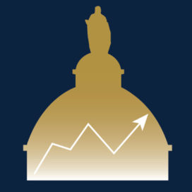 dome graphic over a navy background with a jagged arrow line across the dome
