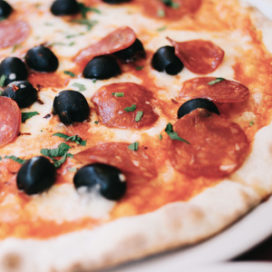 pizza with olives and pepperoni