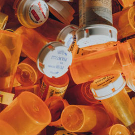 empty orange prescription drug bottles