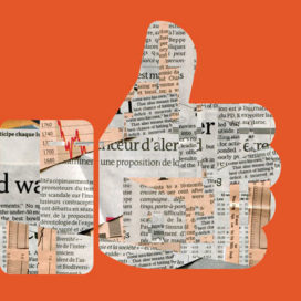 like icon made out of newspaper clippings
