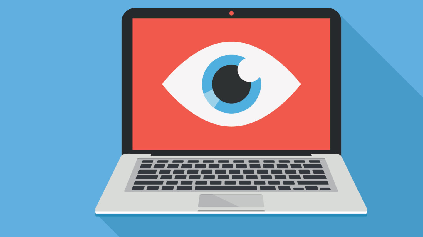 an eyeball on a red computer screen