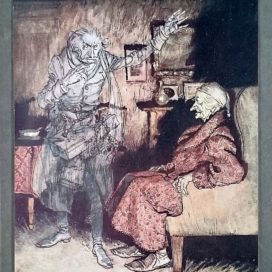 illustration of scrooge with the ghost of marley
