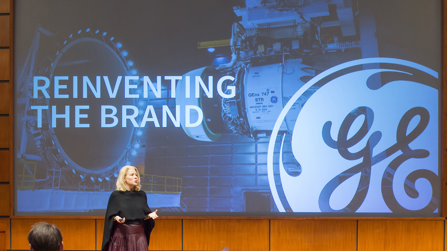Linda Boff, CMO at GE, speaks during Notre Dame's Chief Marketing Officer Summit