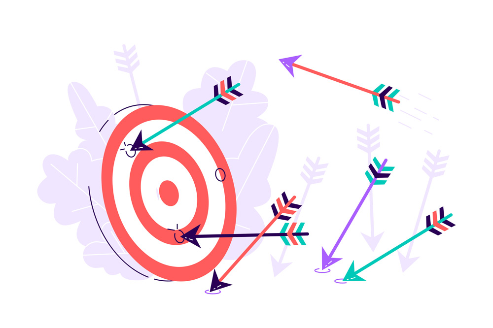 illustrations of arrows missing a bullseye
