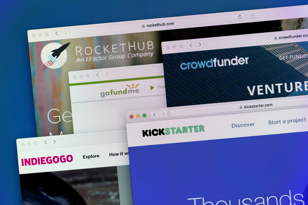 browser windows showing crowdfunding businesses