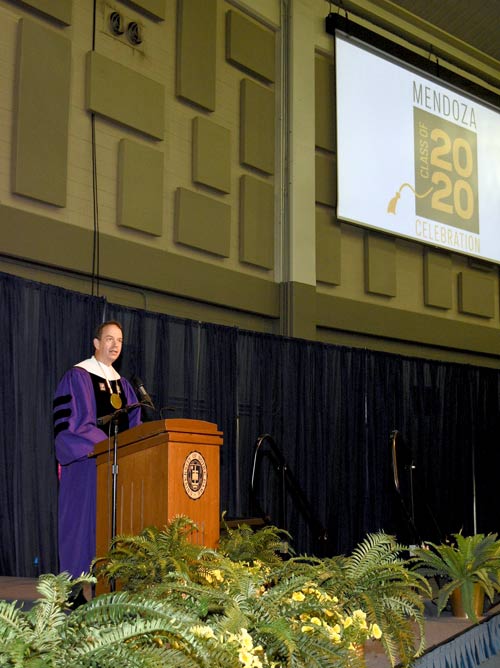 Dean Cremers speaking at the 2020 Commencement ceremony