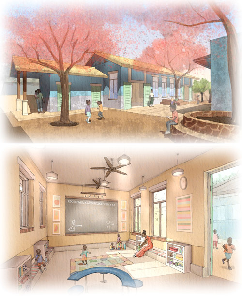 architectural illustrations of the childcare center.