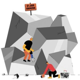Illustration of two figures breaking apart a large rock.